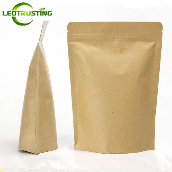 Accesorios 100 piezas de grosor de espesor Kraft Paper Paper Bloqueado Bolsos de embalaje de cremallera Foil interior Socadora de harina de café Podes de impresión de marca de regalo