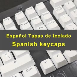 Accesorios 104 PCS Capas de teclas de español Conjunto completo para teclado mecánico con interruptores MX Tapas de teclas de iluminación de LED de doble disparo Blanco negro