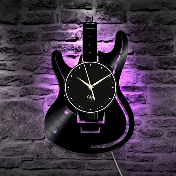 Accessoires 12 pouces Horloge murale record en vinyle de socket européen avec des lumières LED RVB pour guitare Rock Musique Corloges murales décor