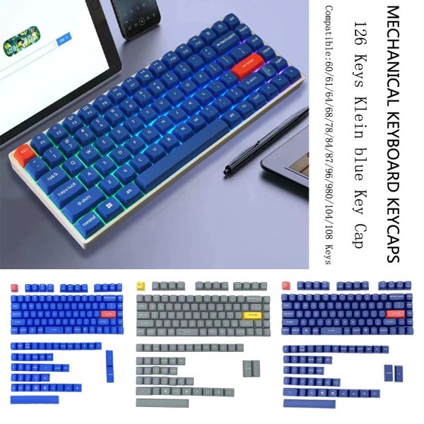 Accessoires 127Keys Klein Blue Keycaps PBT PBT Double Shot Profil Keycaps de jeu pour le clavier mécanique COMMUTATIONS MX MX GK61 Dragon rouge