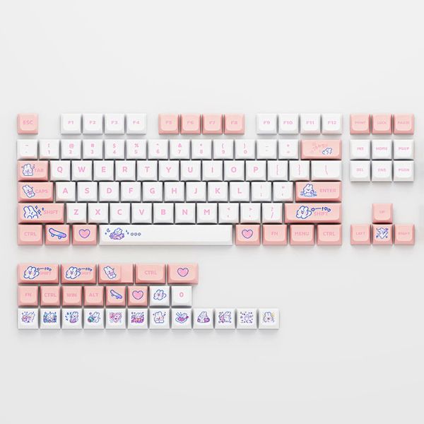 Accessoires 129 Clé mignon Steam Rabbit Keycaps PBT PBT Dye Subilation XDA Profil pour MX Switch Fit 61/64/68/87/96/104/108 Keycaps Keyboard