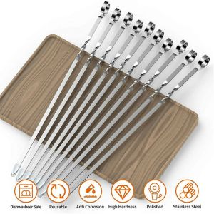 Accessoires 12pcs 38 cm en acier inoxydable Barbecue Barbecue BBQ Forks Set Handle Kabob Bargonds Kabob Tools de camping en plein air