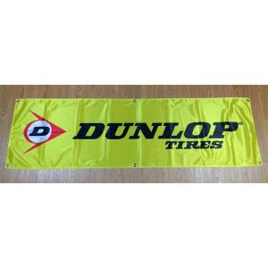 Accesorios 130GSM 150D Material de poliéster Dunlop Tires Banner 1.5 * 5 pies (45 * 150 cm) Publicidad decorativa Bandera de coche de carreras yhx324