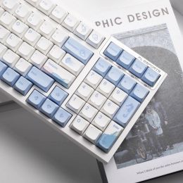 Accessoires 133 touches Ocean Whale Thème XDA Profil Keycap Keycaps PBT pour commutateur MX Switch Mechanical Clavier colorant sublimation Bleu Blanc Clé Caps