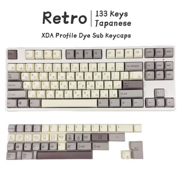 Accesorios 133 teclas RETRO Japoneses Capas Japoneses PBT XDA Dye Sub Minimalista Tecla de teclas blancas para juegos Teclado mecánico Mecánico Teclas de bricolaje