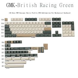 Accessoires 140 touches KEycaps GMK British Racing Green PBT Keycaps Cherry Profile Dyesublimation pour le clavier mécanique GK61 84 96 104 108