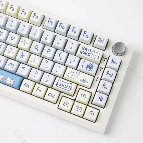Accessoires 147 touches Blue Meow Keycapcute Keycaps MDA Profil PBT Dye Subilation Keycap pour MX Switch Mechanical Keyboard Keycap