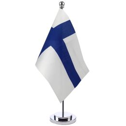 Accessoires 14x21cm Minivlag van Finland Banner Vergadering Vergadertafel Bureaustandaard Roestvrijstalen paal De Finse vlag Nationaal ontwerp
