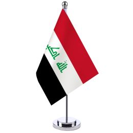 Accessoires 14x21 cm Bureau Bureau Drapeau de l'Irak Bannière Salle de réunion Table Stand Pole Le drapeau national irakien Ensemble Décoration de salle de réunion