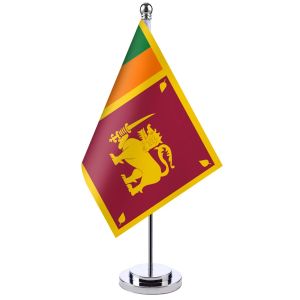 Accessoires 14x21cm Drapeau de bureau de la bannière sri lankaise Salle de réunion Table Stand Pole Le drapeau national sri lankais Ensemble Décor de salle de réunion