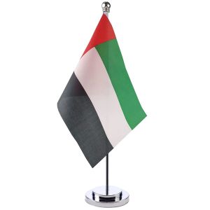 Accessoires 14x21cm Bureau Vlag van Verenigde Arabië Emiraat Banner Vergaderzaal Tafelstandaard Paal De VAE Kast Vlag Set Vergaderruimte Decor