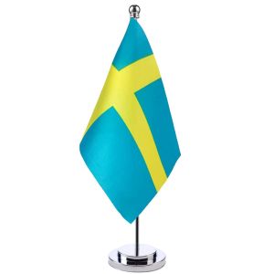 Accesorios de 14x21 cm Desk de oficina Pequeño suecia Sala de reuniones de la sala de reuniones de la sala de reuniones Polo de pie de la bandera nacional sueca