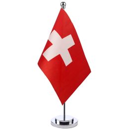 Accessoires 14x21cm Bureau Petite Confédération Suisse Bannière de Pays Salle de Réunion Table de Conseil Poteau Debout Le Drapeau National Suisse