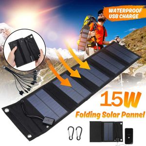 Accesorios 15W Paneles solares plegables al aire libre Célula 5V USB Cargador de batería solar portátil para teléfono inteligente para turismo Campamento Senderismo Carga de emergencia