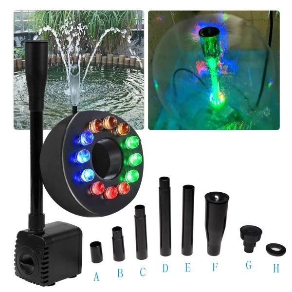 Accesorios Bomba de agua sumergible ultraquietil de 15 W con 12 luces LED de la fuente de agua del acuario Filtro de pescado Bomba de agua LED D30