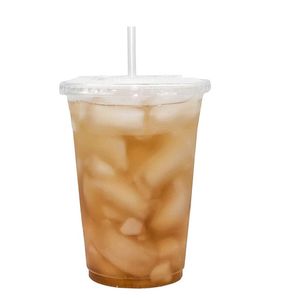 Accessoires Gobelets jetables en plastique transparent de 16 Oz, avec couvercles et pailles, pour café glacé, thé à bulles, smoothie, boissons froides