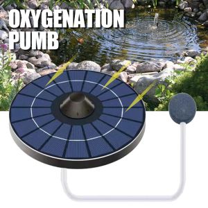 Accessoires 1pc 0.8 L/min pompe à oxygène solaire ronde pompes d'aérateur d'air d'eau avec tuyau d'air de 150 cm pierre à bulles pour étang de réservoir de poissons d'aquarium