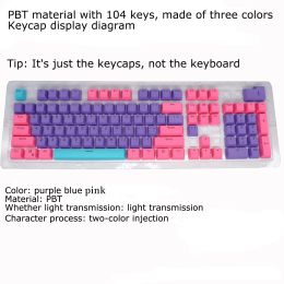 Accesorios 2/3 Color de juego Mecánico Capas de teclado PBT Ergonomic 104 Tapas de reemplazo resistente