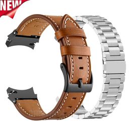 Accessoires 2-pack metalen horlogeband lederen band voor Samsung Galaxy Watch 4 44 mm 40 mm Smart Watch-polsbandjes Gebogen uiteinde Adapteraccessoires