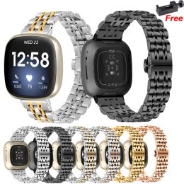 Accesorios 2023 Nueva correa de reloj de acero inoxidable para Fitbit Versa 3 Pulsera de metal Lazo de correa para muñeca para Fitbit Sense Correa de repuesto