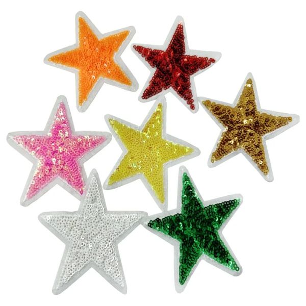 Accesorios 20 piezas/14 Uds ropa regalo en forma de estrella logotipo personalizado lentejuelas brillantes parches bordados personalizados pegatina de lentejuelas P0136