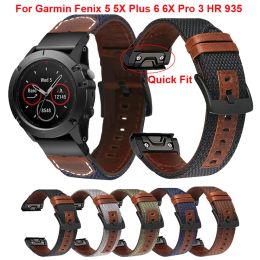 Accessoires 22,26 mm lederen sporthorlogeband voor Garmin Fenix 5X 6X Pro 5 6 935 5 Plus 3HR 935 Horloge Easyfit Polsband Armband Correa