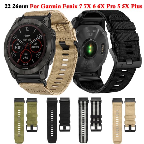 Accessoires Bracelet en nylon 22 26 mm pour Garmin Fenix 7 7X 6 6X Pro 5 5X Plus 3 3HR Tactix 7 Pro Epix Gen 2 Bracelet de montre intelligente à dégagement rapide