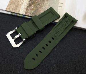 Accesorios 22 mm 24 mm Ejército Verde Banda de reloj Reemplazo de banda de reloj de caucho de silicona para herramientas de correa Panerai con hebilla de acero H0915