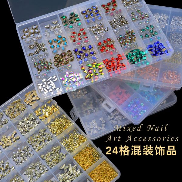 Accessoires 24 Modèles mixtes mixtes Charm Crystal Alloy Nail Righestone Bow Jewelry 3D Fashion Nail Art Decoration Manucure Tools