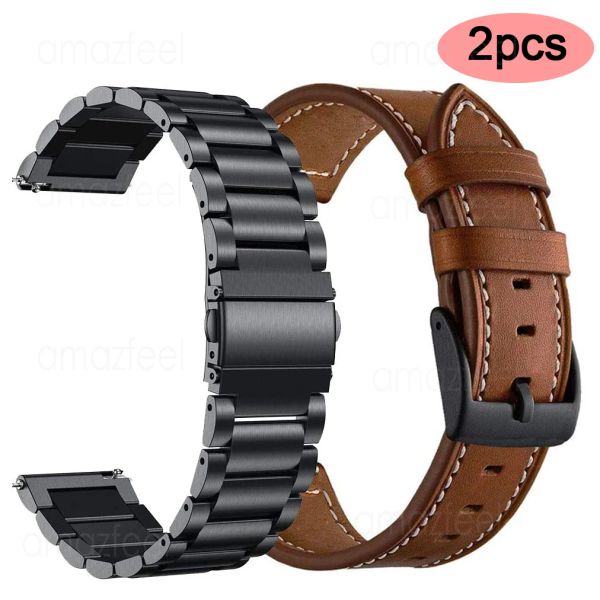 Accesorios 2 uds correa de reloj de Metal + correa de reloj de cuero genuino para Garmin Vivoactive 3 4 Music/Forerunner 645/245/158 Venu 2 Smartwatch band