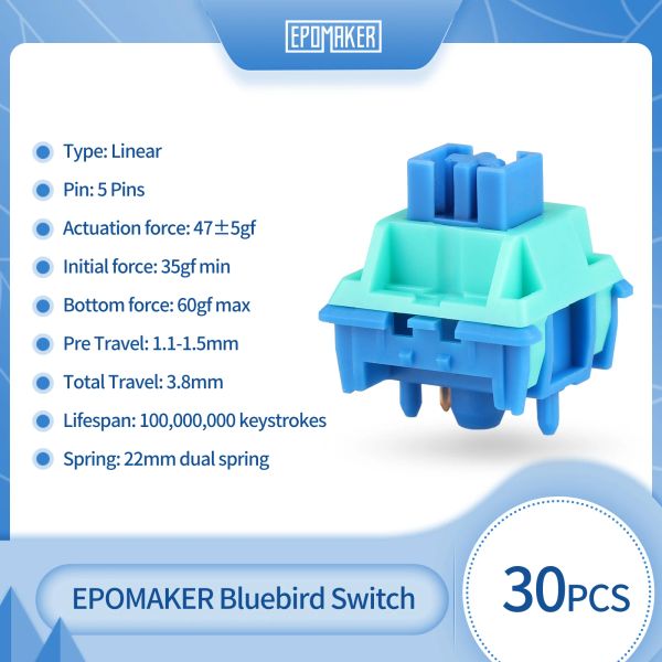 Accessoires 30 pièces Epomaker Bluebird Commutateurs linéaires pour le clavier mécanique Factory Pom Pom STEM PC BOING NYLON 22 mm Double printemps