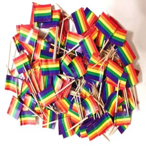 Accesorios Envío gratis 300 piezas Bandera del arco iris Palillo de dientes Bandera Lesbiana Orgullo gay Bandera LGBT Bandera colorida del arco iris palillos de cola de cocina