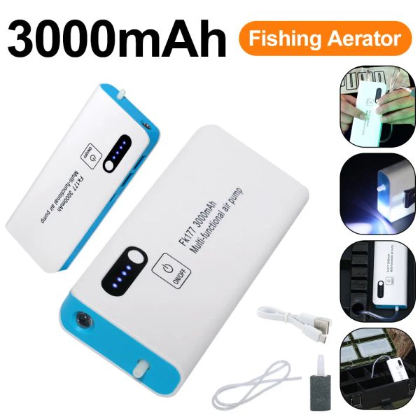 Accessoires 3000mAh Aquarium USB oxygène pompe à air réservoir de poisson voiture rechargeable outils oxygénés outils d'aérateur de pêche en plein air avec lampe de poche