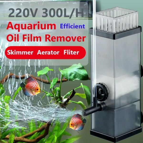 Accessoires 300L/H Aquarium Skimmer Fliter Film d'huile Remover Filtre Pompe à oxygène Surface Eau Purifiée Débit réglable Fish Tank Aération Pet