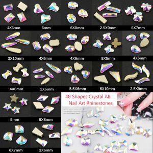 Accessoires 30pcs Crystal AB 3D en verre à plat Nail Art Hingestones Crystaux en forme de fantaisie Pierres pour ongles de bricolage décorations artistiques