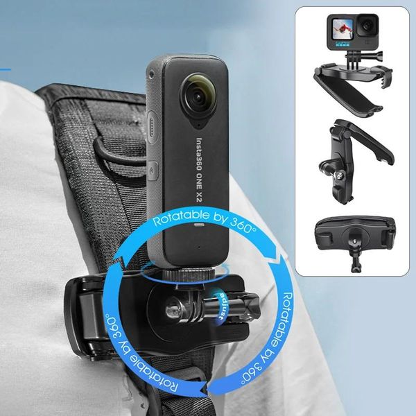 Accesorios Clip de mochila de 360 grados para GoPro Hero 11 10 9 DJI Action Insta360 ONE RS cinturón de hombro soporte fijo soporte de montaje para teléfono