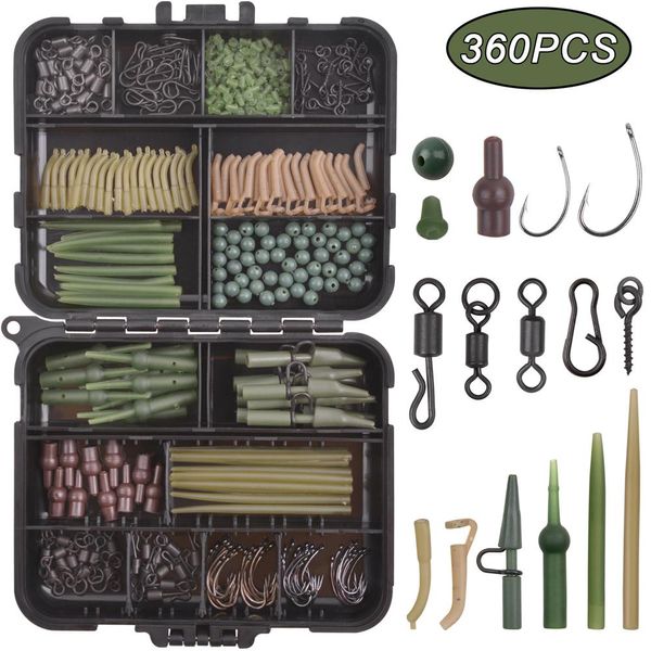 Accessoires 360pcs / boîte Kit de plaqueur de pêche carpe, y compris les swivels de roulement hooks manche enchevêtre