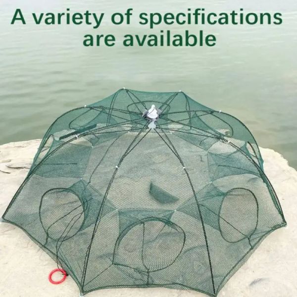 Accessoires 4/6/8 trous renforcés de pêche automatique Cage de crevettes net cage pliables filets pour poisson ménite