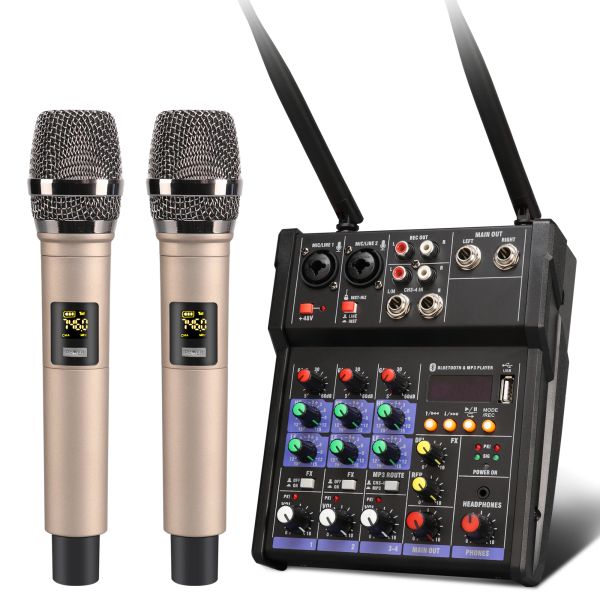 Accessoires Console de mélangeur audio à 4 canaux avec microphone sans fil Mini DJ Bluetooth Bluetooth avec 48 V Phantom Power R20