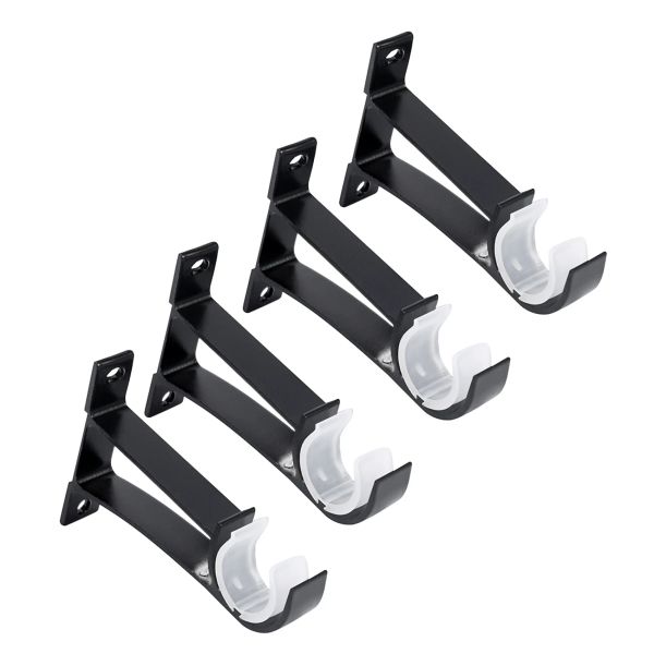 Accesorios Paquete de 4 soportes para barra de cortina individual para barra de cortina, soportes para barra de cortina resistentes de aleación de aluminio (negro)