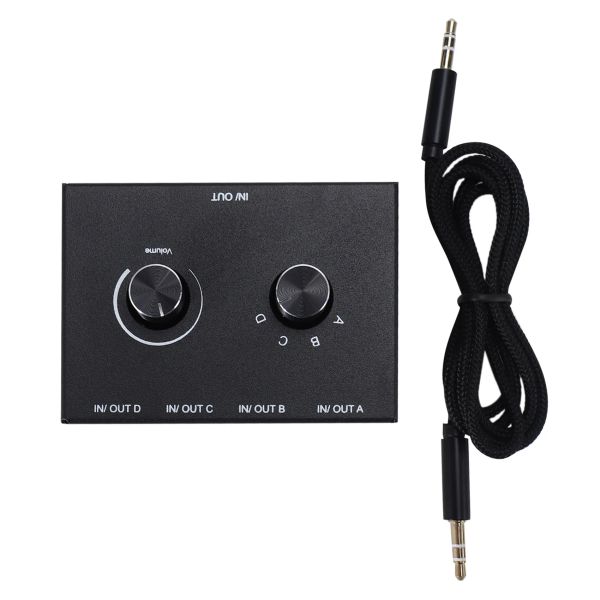 Accesorios Interruptor de audio de 4 puertos, conmutador de audio de 3.5 mm, selector de audio Aux Stereo, 4 Entrada/1 INPUT 4 Caja de conmutador de audio de salida