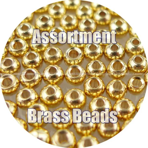 Accessoires 4 tailles Assortiment, couleur or, 400 perles de laiton, attachement à la mouche, pêche à la mouche / 2,4 mm, 2,8 mm, 3,2 mm, 3,8 mm