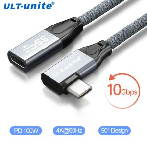 Accessoires 4K USB C Extension Cable Right Angle USB 3.1 10GBPS Type C Extend Fast Laying Cable 100W voor Switch MacBook Pro Samsung S10 S9