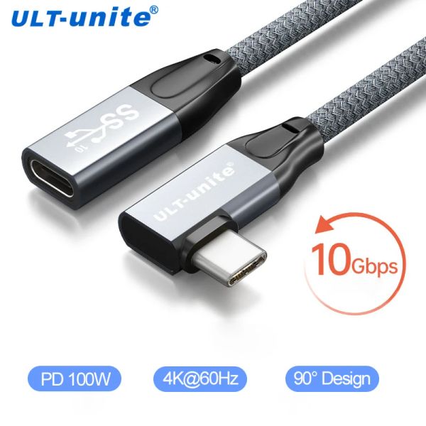 Accesorios 4K USB C Cable de extensión Ángulo recto USB 3.1 10Gbps Tipo C Extender Cable de carga rápida 100W para Switch MacBook Pro Samsung S10 S9