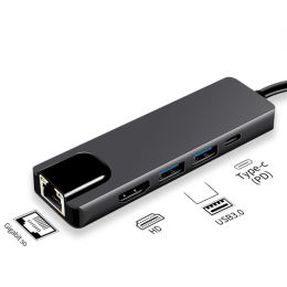 Accessoires 5 en 1 Adaptateur de station d'accueil de type C 4K HDMICOMPATIBLE USBC TO Ethernet Convertisseur For Thunderbolt 3 USB C Hub