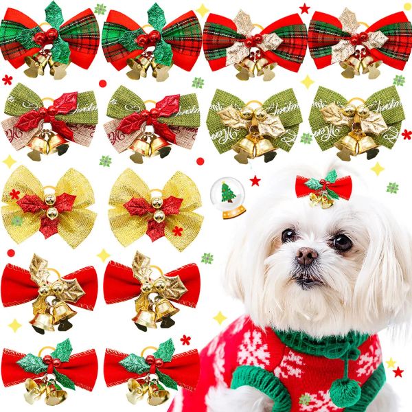 Accesorios 50/100 Uds. Lazos navideños para perros, lazos para el pelo para perros pequeños y gatos con campana para perros, accesorios navideños para el cabello, accesorios para el cuidado de perros y mascotas