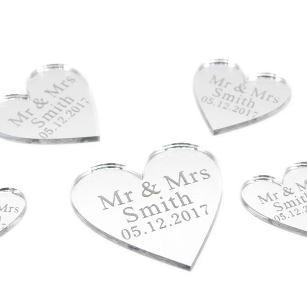 Accesorios 50 piezas personalizadas grabadas bautismo de bebé cuelga amor corazón decoración de mesa de boda favores etiquetas personalizadas