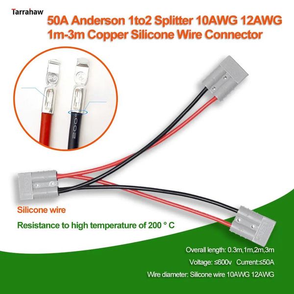 Accesorios 50A Anderson 1to2 Splitter 10AWG 12AWG 1m3m Conector de cable de silicona de cobre Cable de carga de extensión de batería solar de alta corriente