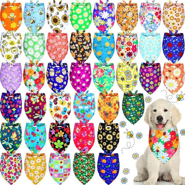 Accesorios Paquete de 50 pañuelos florales para perros con flores, abeja primaveral, bufanda triangular de poliéster para perros con patrones de flores para mascotas pequeñas, medianas y grandes