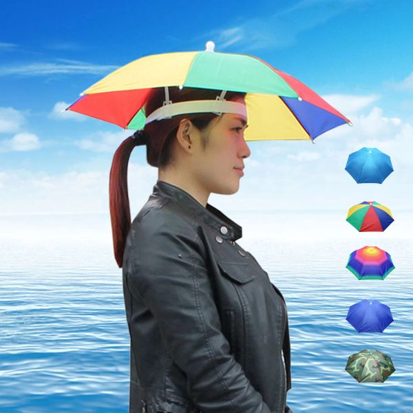 Accessoires 55 cm de la pluie de pluie extérieure chapeau chapeau de pêche portable parapluie antisune uv protection parapluie de la crème solable CAPILLE CAMPING PLIBLE